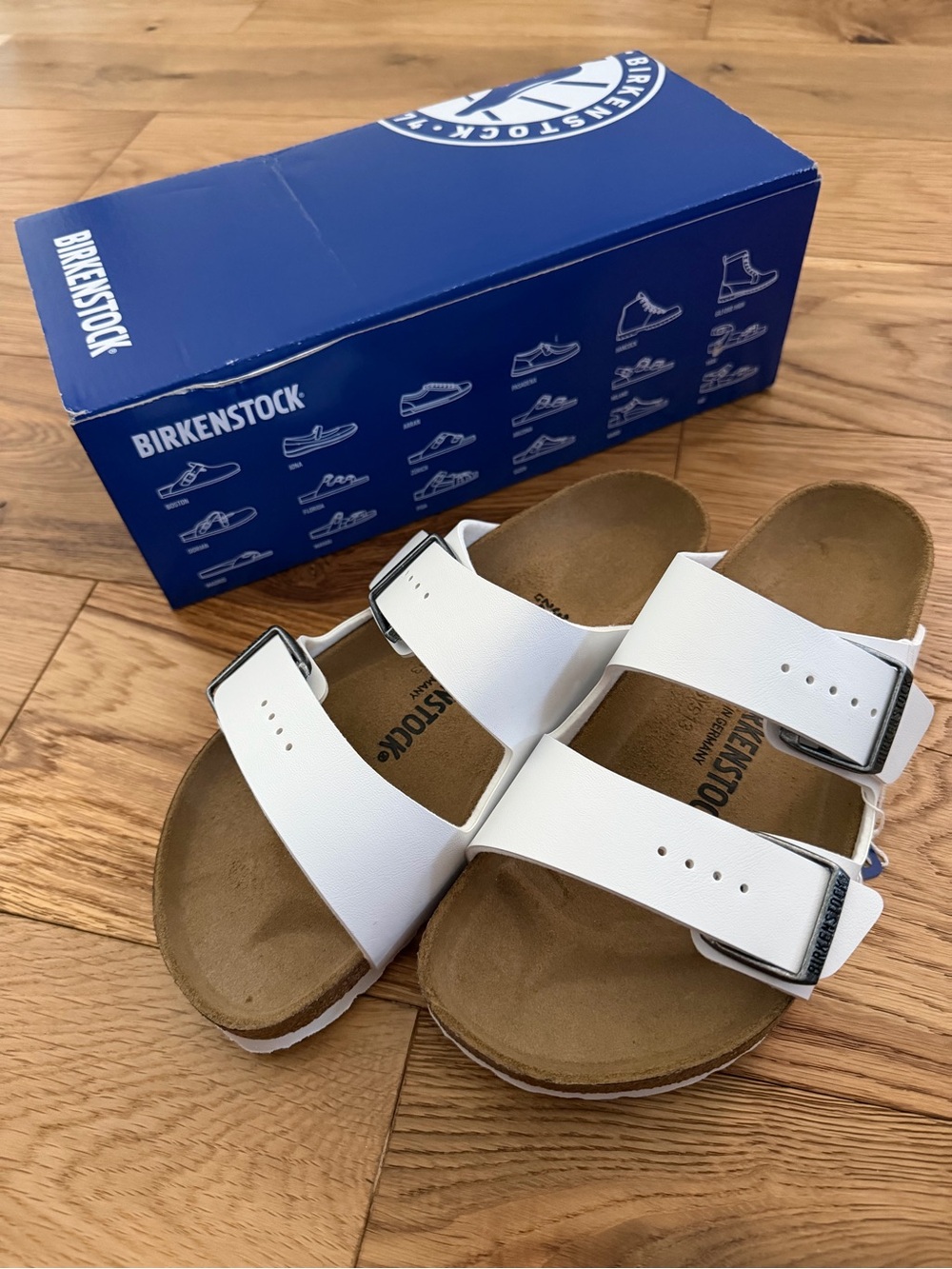 NWT Birkenstock Arizona White Sandals 38 Regular Fit